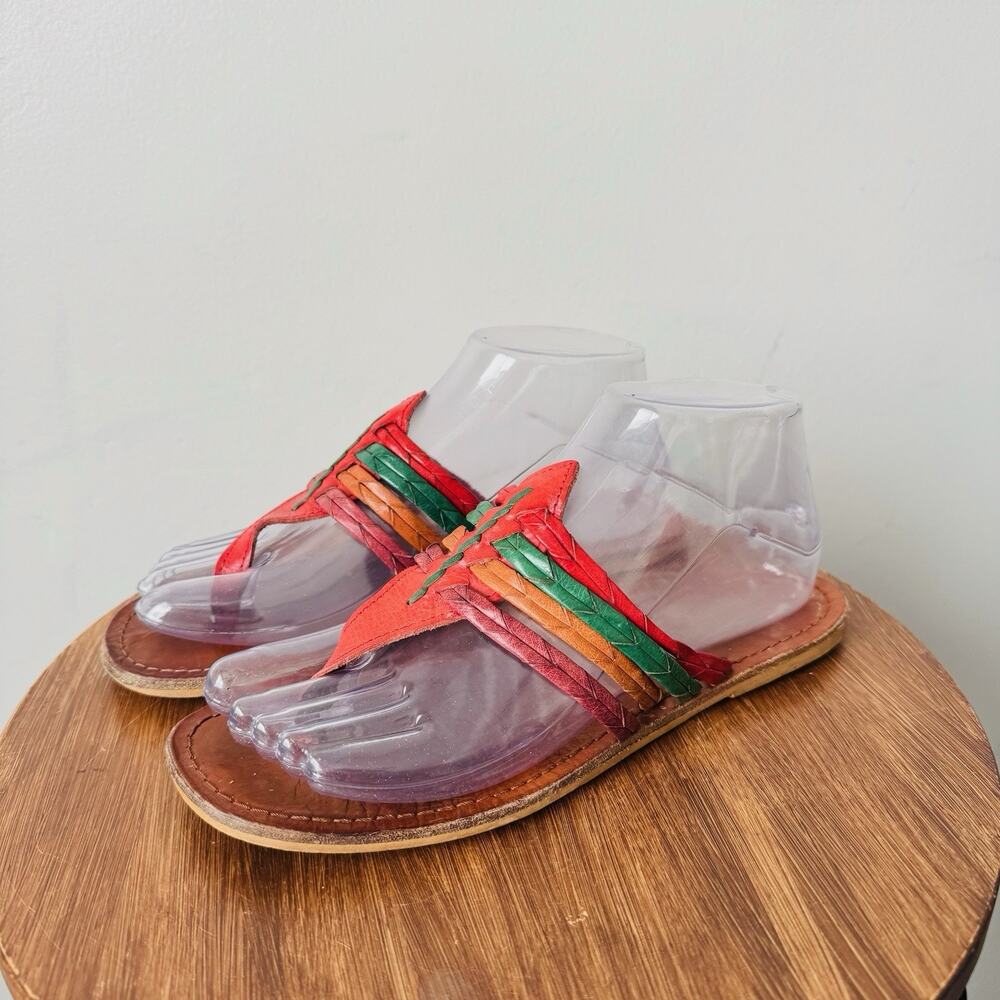 Rapallo Made In Italy Red And Green Leather Sandals Women’s Size 9
